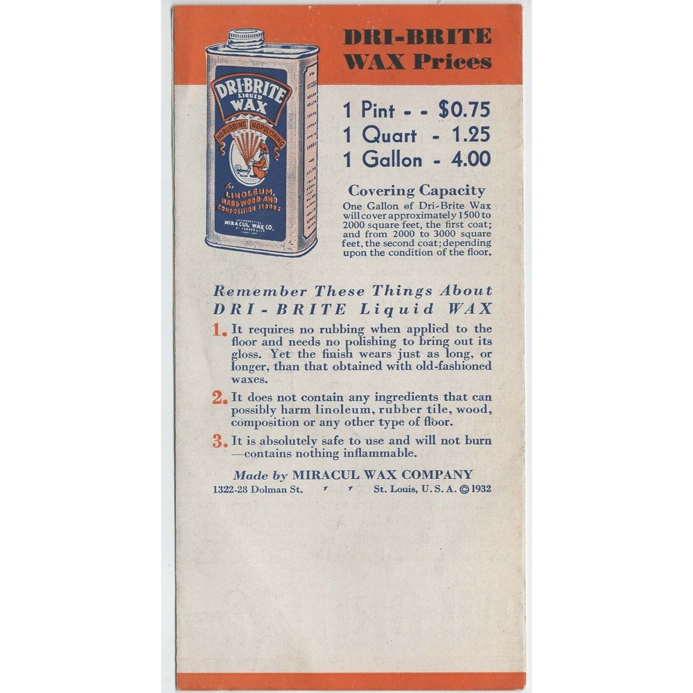 Vintage 1932 Dri-Brite Wax Advertising Brochure Art Deco Miracul Wax Co - Picture 2 of 3